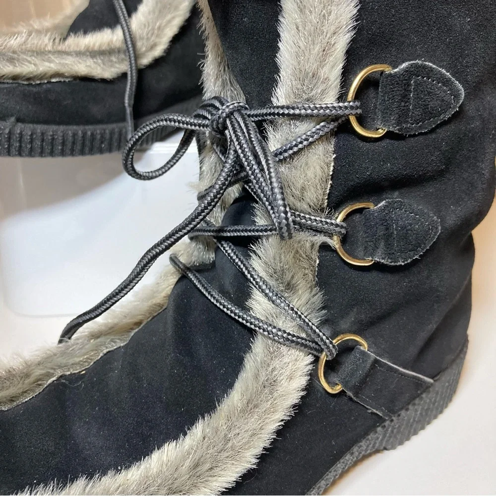 Vintage Dunhams Eskipades Women's 9 Black Suede Faux Fur Sherpa Winter Canada